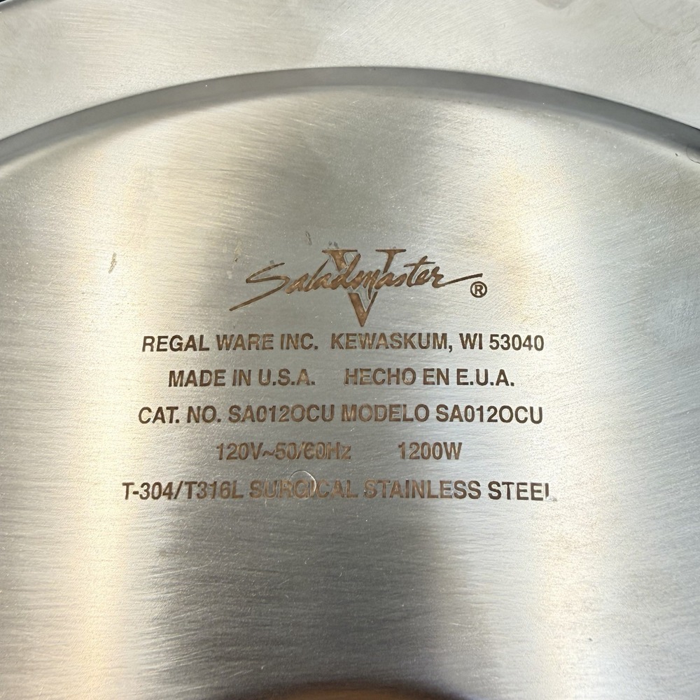 Saladmaster Electric Skillet 12" T-304/T316L Stainless Steel Oil Core SA012OCU - Picture 7 of 9